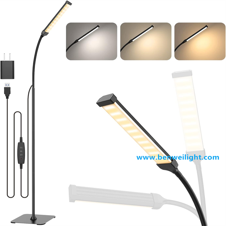 Dimmbare LED-Stehleuchte mit 3 Farben, flexibler Schwanenhals für Büro und Schlafzimmer